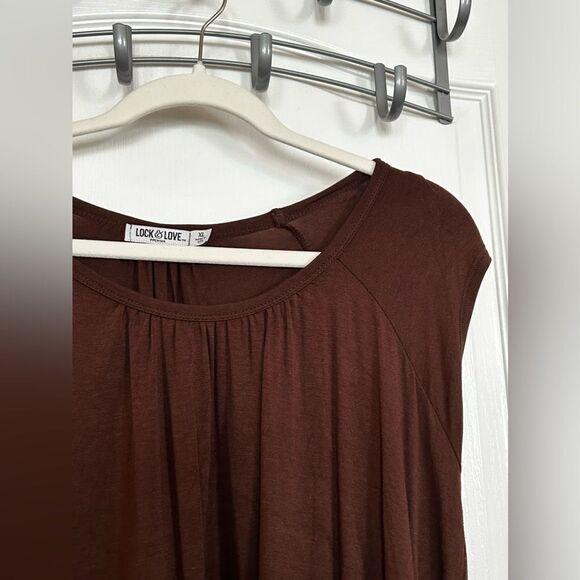 Lock & Love brown‎ Short sleeve Top XL rayon made in USA EUC - Picture 3 of 12